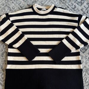 Black & Cream Striped Knit Sweater
